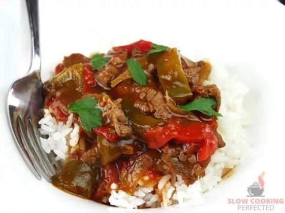 Tasty Slow Cooker Pepper Steak Grandmas Simple Recipes 