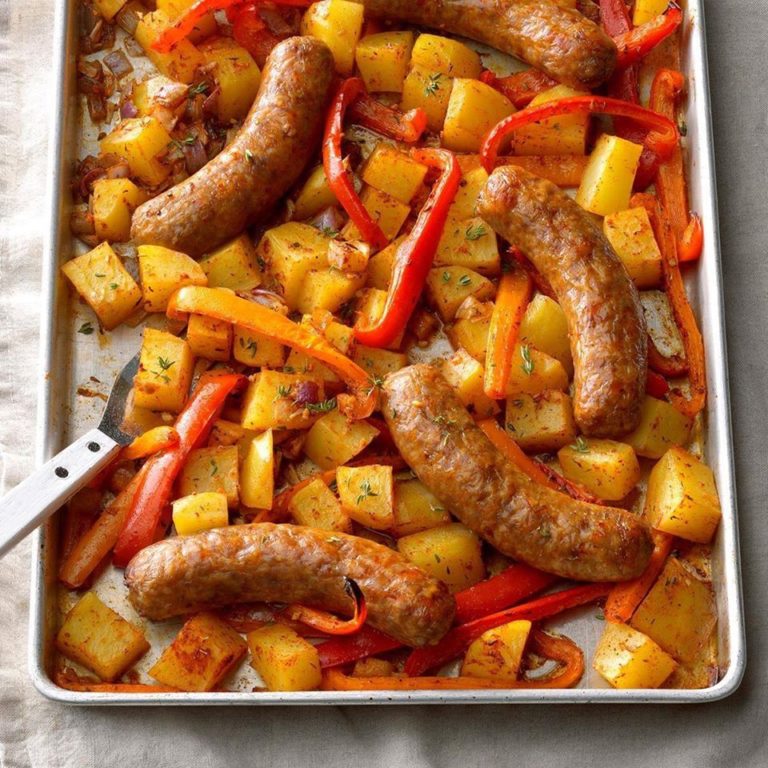 OVENROASTED SAUSAGES, POTATOES, AND PEPPERS