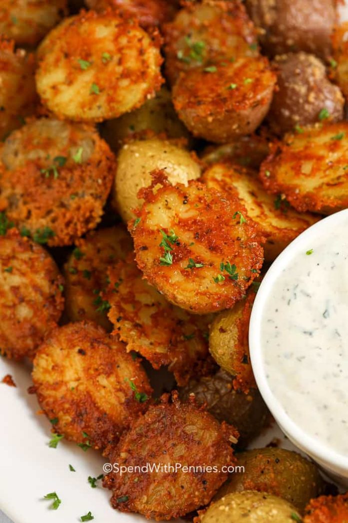 Crispy Parmesan Potatoes (with Dip)