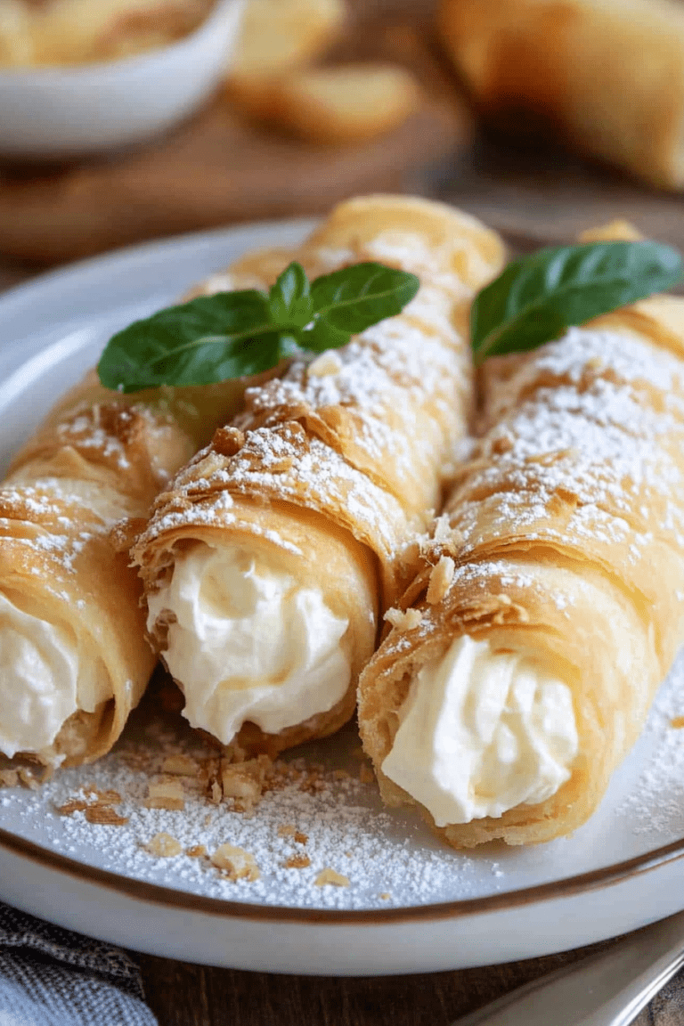 Italian Cream Stuffed Cannoncini (Puff Pastry Horns)