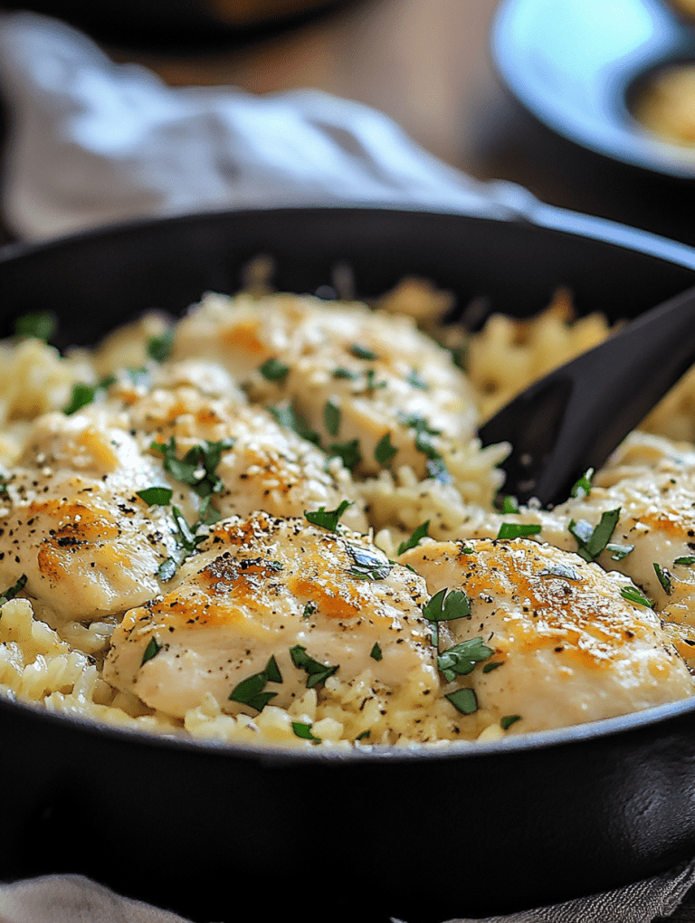 Creamy Garlic Parmesan Chicken and Rice Skillet