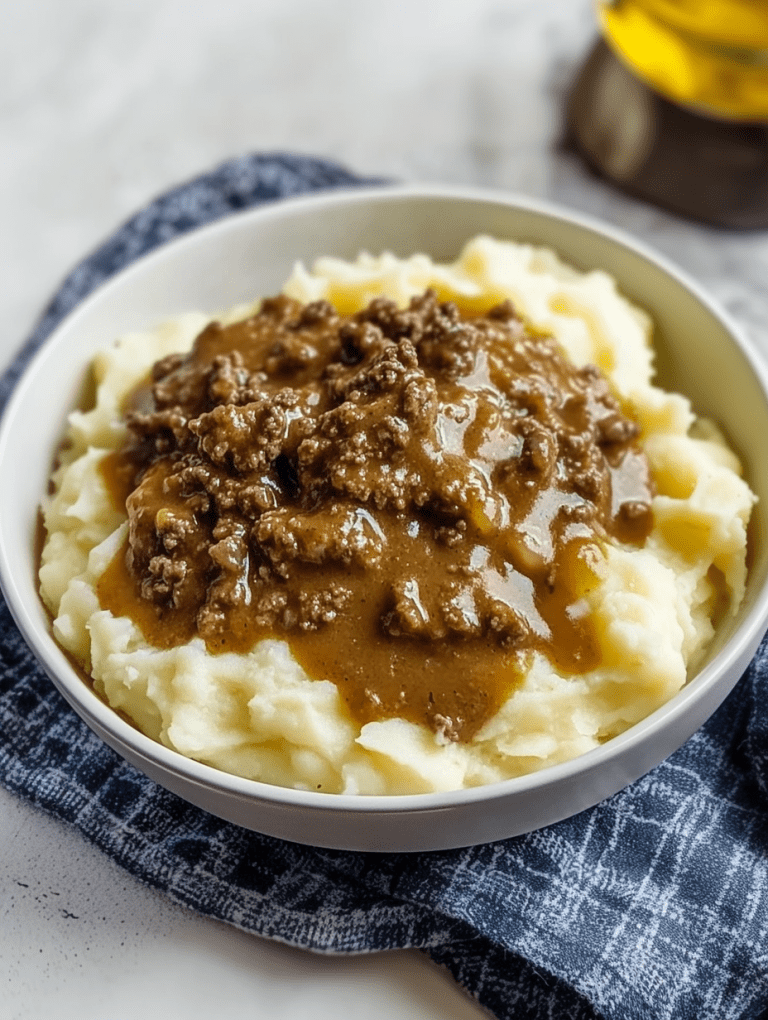 Ground Beef and Gravy Over Mashed Potatoes