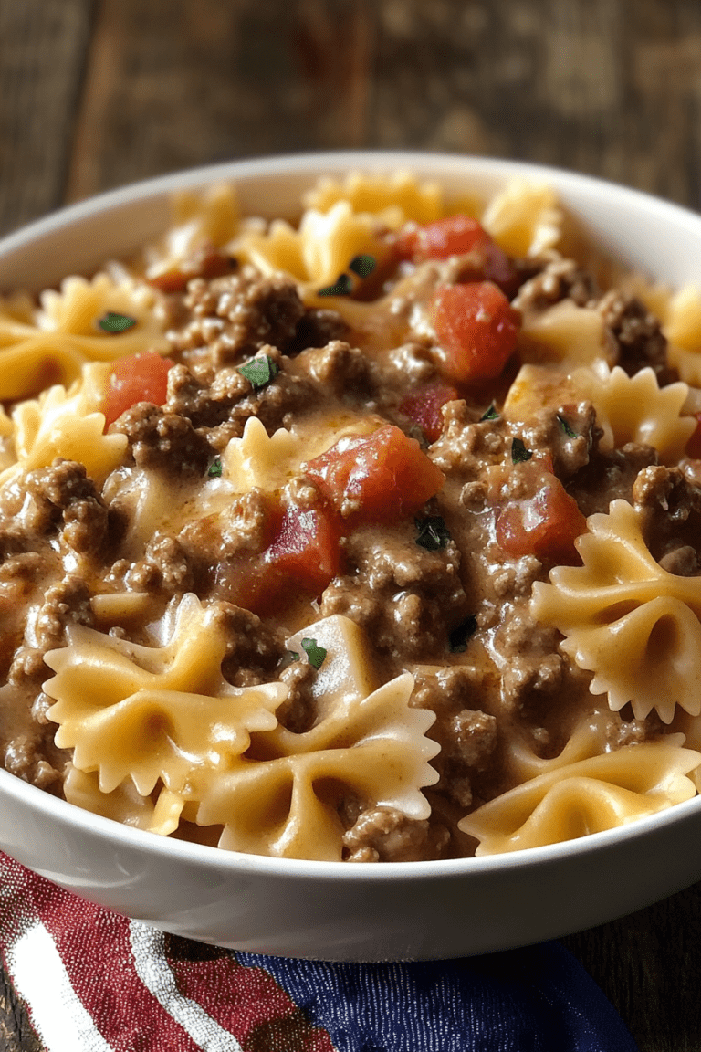 Creamy Velveeta Beef & Bowtie Pasta
