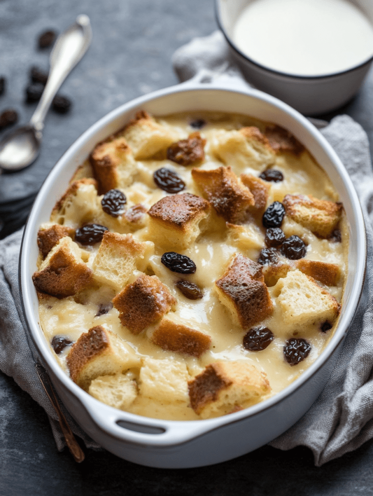 Old-Fashioned Bread Pudding with Vanilla Sauce
