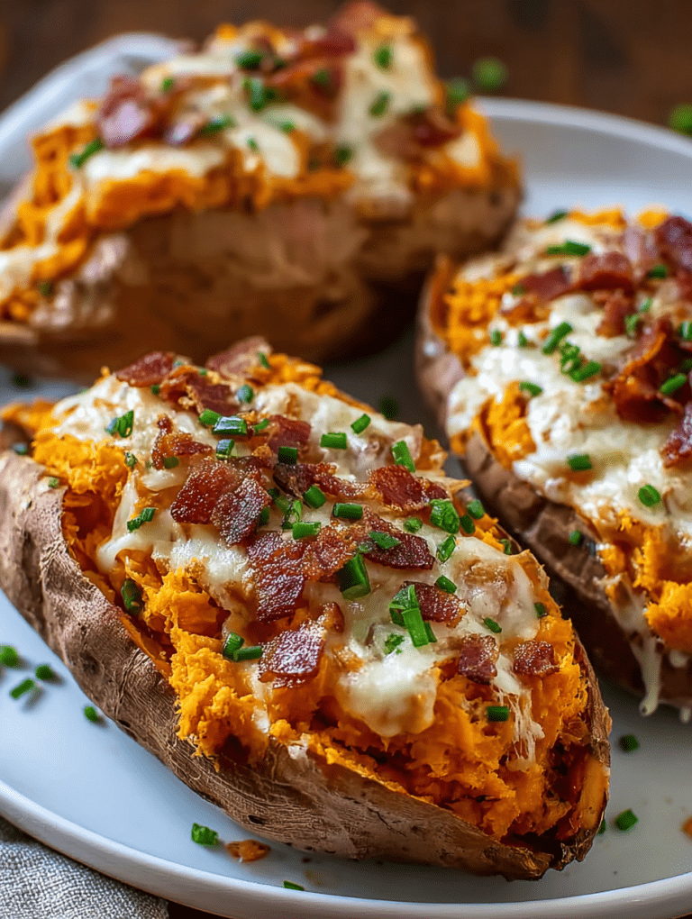 Slow Cooker Cheesy Bacon Stuffed Sweet Potatoes