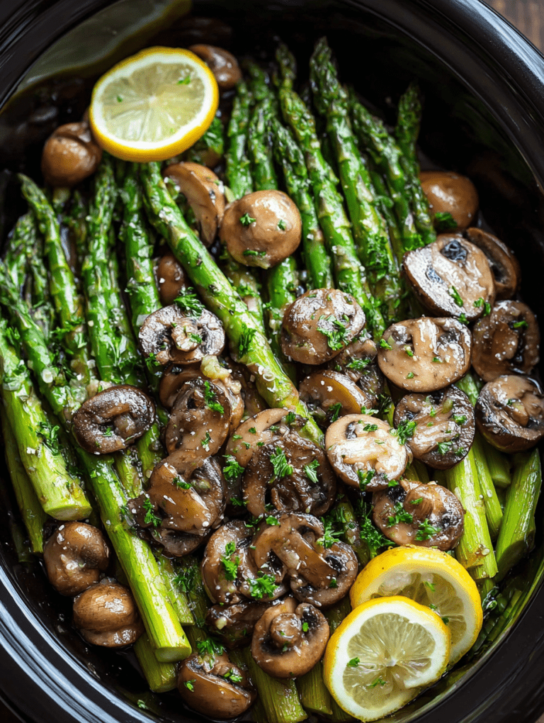 Slow Cooker Butter Garlic Asparagus and Mushrooms