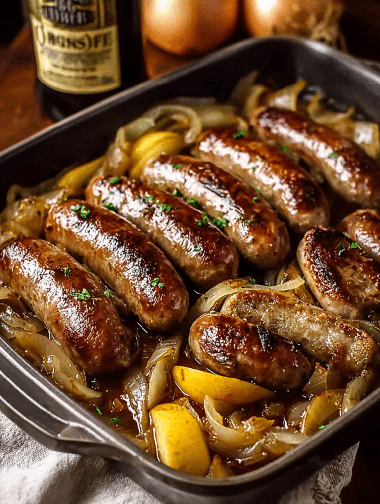 Oven-Braised Beer Brats with Apples & Onions