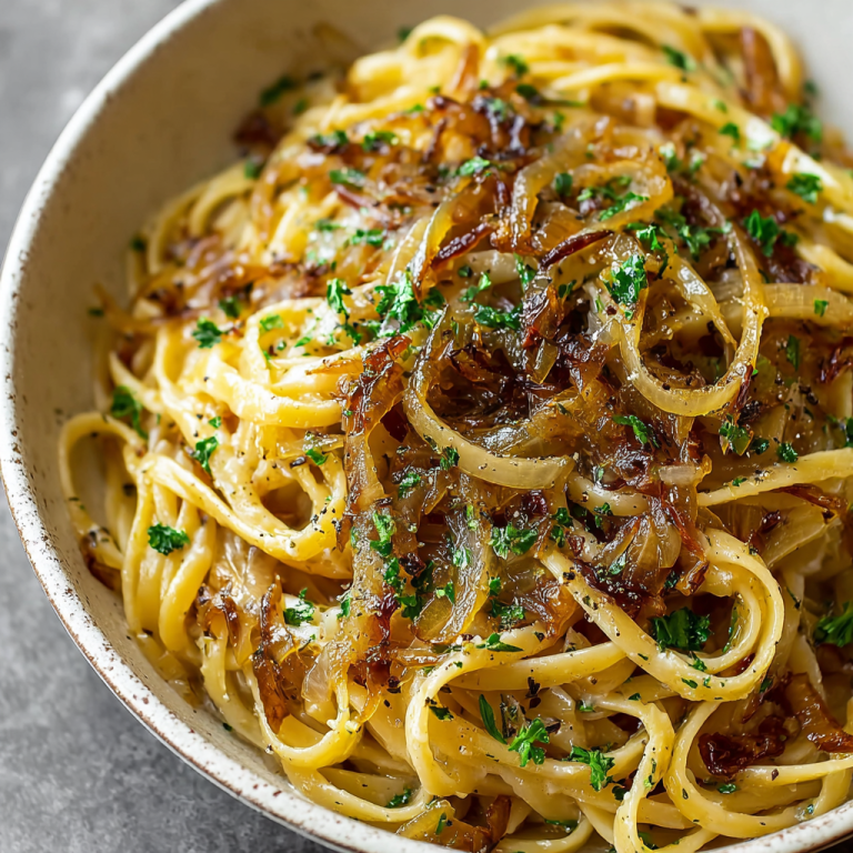 Slow Cooker Garlic Herb Linguine with Caramelized Onions