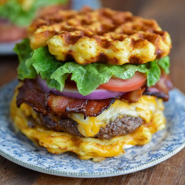 Keto Bacon Cheeseburger with Chaffle Buns