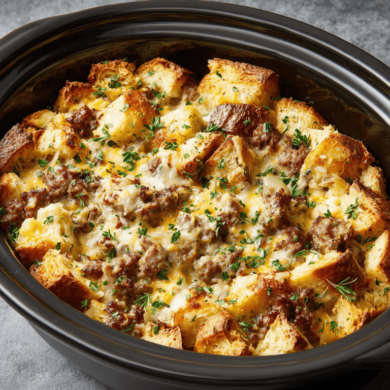 Slow Cooker Savory Bread Pudding with Sausage and Cheese