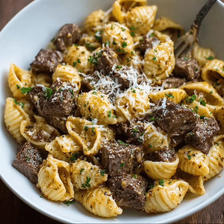 Garlic Butter Steak Bites & Creamy Parmesan Shells